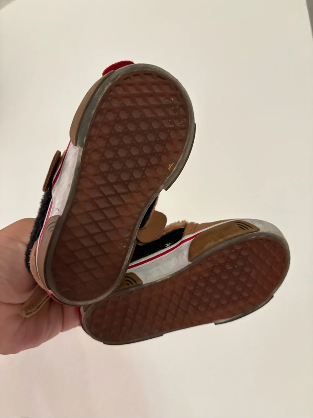 Vans Kids Brown and White Dog Face Slip-Ons with Red Tongue
